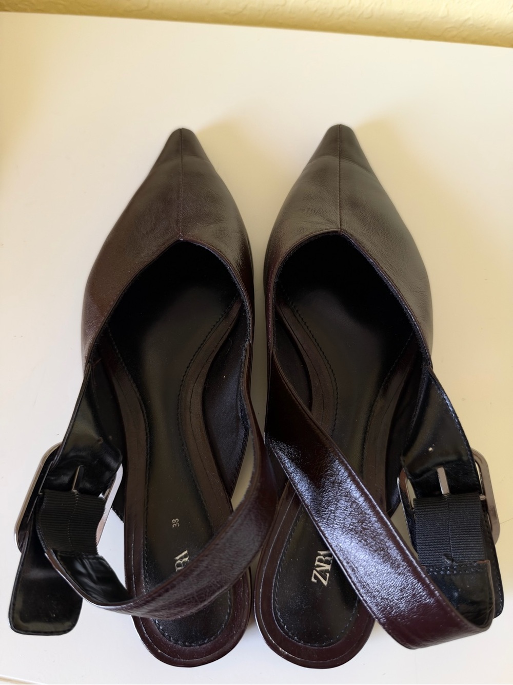 Zara Dark Brown Pointed Slingback Pumps